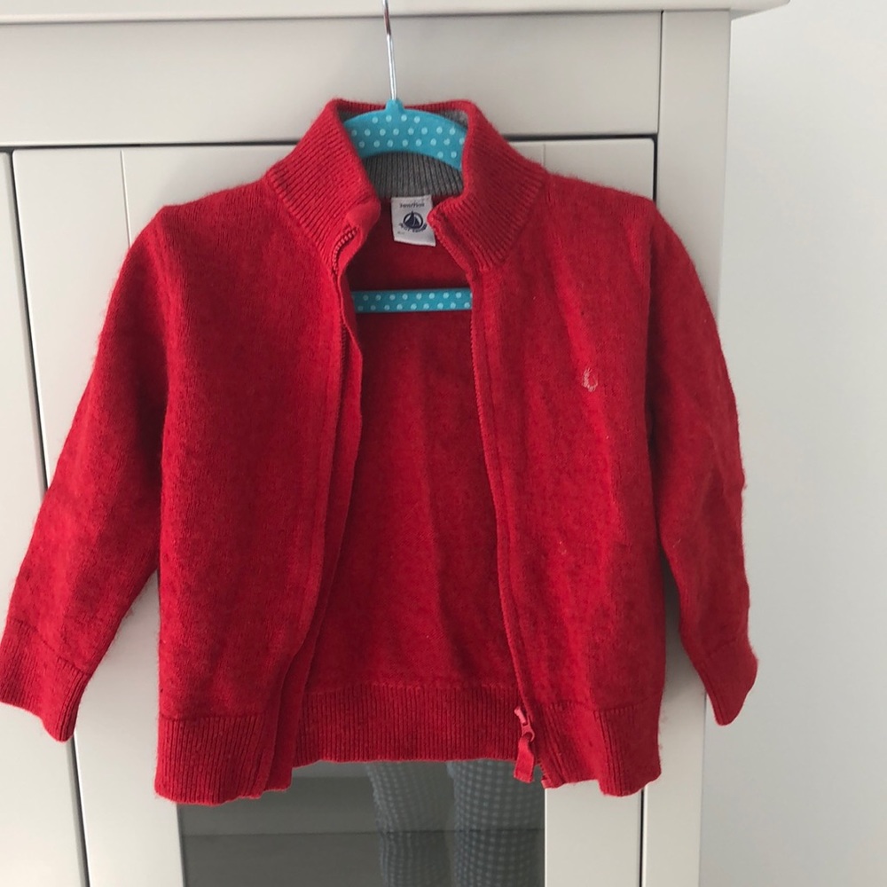 Petit Bateau Red wool zip cardigan